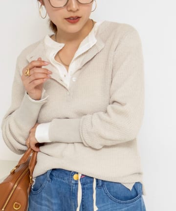 NOLLEY'S(ノーリーズ) 《手洗い可能》ギマポリコットンワッフルヘンリーネックプルオーバー