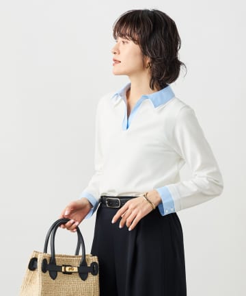 NOLLEY'S(ノーリーズ) 《手洗い可能》シャツレイヤード風スキッパーポロニット