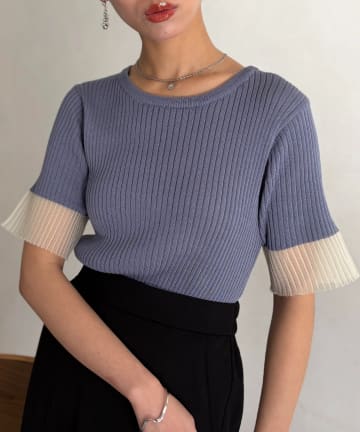 Chez toi(シェトワ) 袖先シアーリブニット