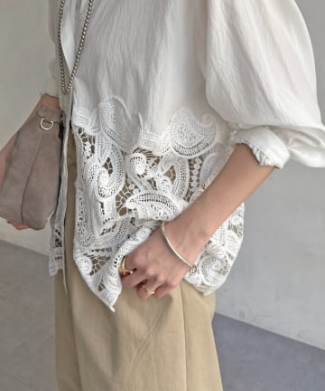 DOUDOU(ドゥドゥ) ケミカルレース切替シャツ