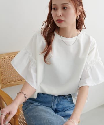 DISCOAT(ディスコート) 【WEB限定】袖布帛ドッキングプルオーバー