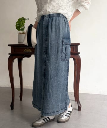 Chez toi(シェトワ) パウダー加工デニムナロースカート