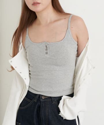 RAY CASSIN(レイカズン) パット付ボーダーヘンリーキャミ