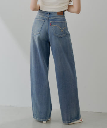 OUTLET(アウトレット) 【Chico】ポケット刺繍ミッドウエストストレートワイドデニム