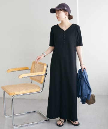 DISCOAT(ディスコート) リブピコレースヘンリーカット半袖ワンピース