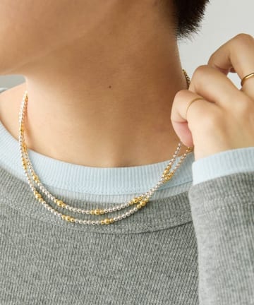 ear PAPILLONNER(イア パピヨネ) 《スターリングシルバー使用》縞々ナバホパール3×80ネックレス