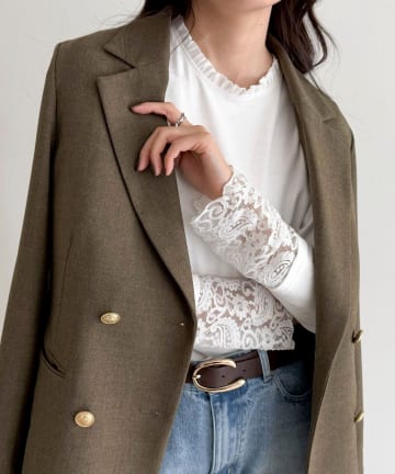 FREDY & GLOSTER(フレディ アンド グロスター) 【1枚でもレイヤードでも◎】レーススリーブ衿フリルロンTシャツ