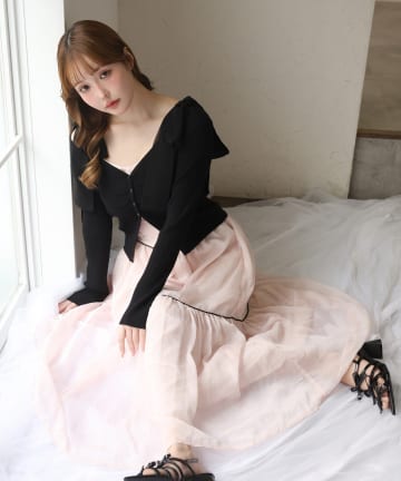 one after another NICE CLAUP(ワンアフターアナザー ナイスクラップ) カーディガンセット配色ワンピース