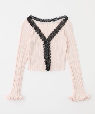 one after another NICE CLAUP(ワンアフターアナザー ナイスクラップ) レース付きリブカーディガン