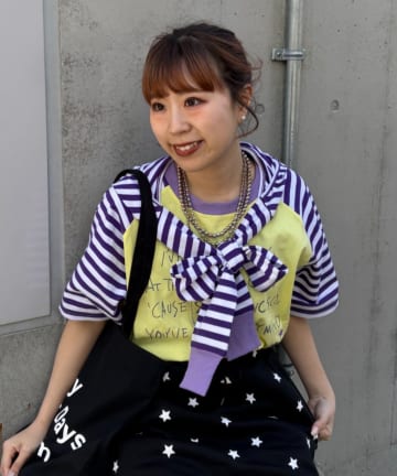 CIAOPANIC TYPY(チャオパニックティピー) 【momoコラボ】【HELLO.SANFRANCISCO/ハローサンフランシスコ】フードリボン付きラグランTee