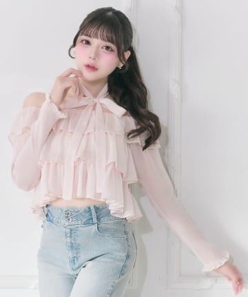 Belle Charme(ベルシャルム) Ribbon Choker Frill Blouse