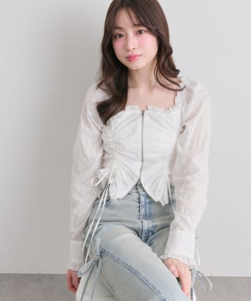 OLIVE des OLIVE(オリーブ デ オリーブ) ドロストジップブラウス