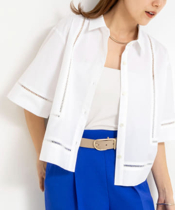 NOLLEY'S(ノーリーズ) ウォッシャブルはしごレース半袖ショートシャツ