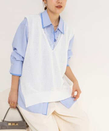 NOLLEY'S(ノーリーズ) 《手洗い可能》Ｖネックレースジレ