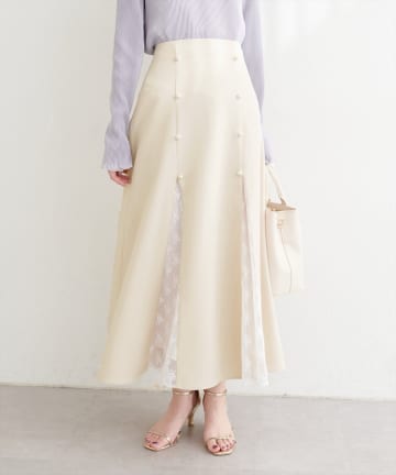 natural couture(ナチュラルクチュール) レース切り替えフレアスカート
