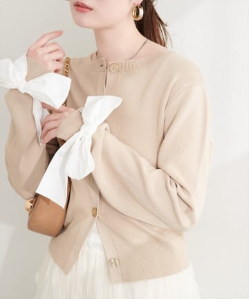 natural couture(ナチュラルクチュール) 長さ変えられる袖口リボンカーディガン