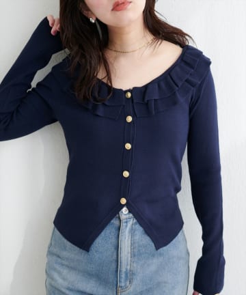 natural couture(ナチュラルクチュール) フリルカラースプリングカーディガン