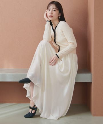 natural couture(ナチュラルクチュール) ニットドッキングサテンワンピース