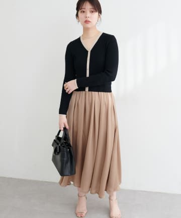 natural couture(ナチュラルクチュール) ニットドッキングサテンワンピース