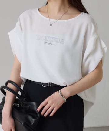 COLLAGE GALLARDAGALANTE(コラージュ ガリャルダガランテ) 【袖をアレンジできる】袖アレンジジョーゼットロゴTシャツ