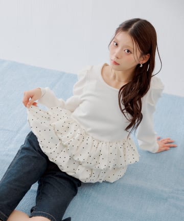 Chico(チコ) 【SALON by Chico】ドットバルーンペプラムパワショルニット