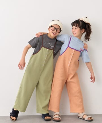 CIAOPANIC TYPY(チャオパニックティピー) 【KIDS】ふんわり快適！《ジュニアサイズあり》配色ワッフルキャミサロペット