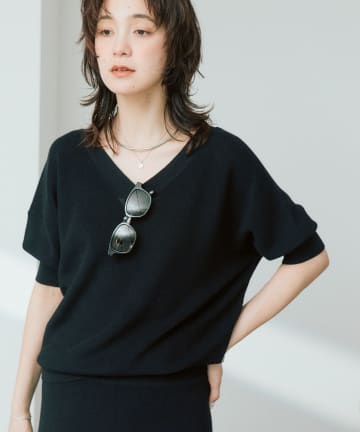 RIVE DROITE(リヴドロワ) 【手洗い可能】ギマコットン片畦Vネックニット