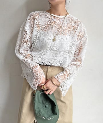 DOUDOU(ドゥドゥ) レーススカラブラウス