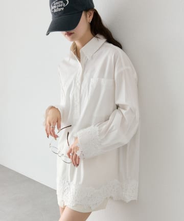 mystic(ミスティック) 裾レーススキッパーシャツ