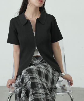 COLONY 2139(コロニー トゥーワンスリーナイン) エステルヤーン半袖衿付きWジップ