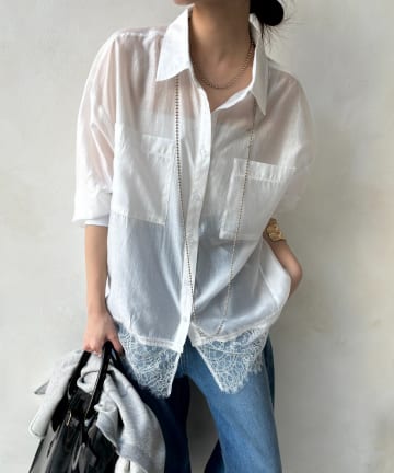 DOUDOU(ドゥドゥ) 裾レース切替シアーシャツ