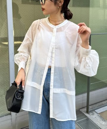 CIAOPANIC TYPY(チャオパニックティピー) 裾切替シアーバンドカラーシャツ