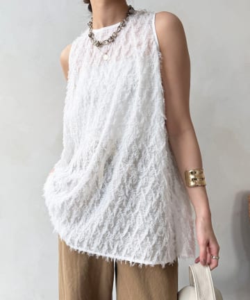 DOUDOU(ドゥドゥ) 【WEB限定】フリンジジャガードタンクブラウス