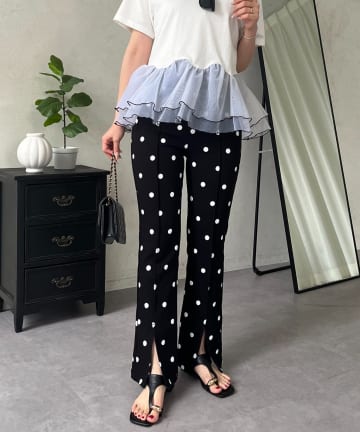 prose verse(プロズヴェール) 【-3kg見え！】ドットフロントスリットスーパーストレッチパンツ