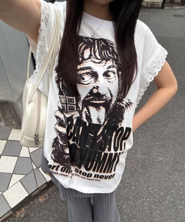 CIAOPANIC(チャオパニック) 袖レースロゴノースリーブビッグTEE