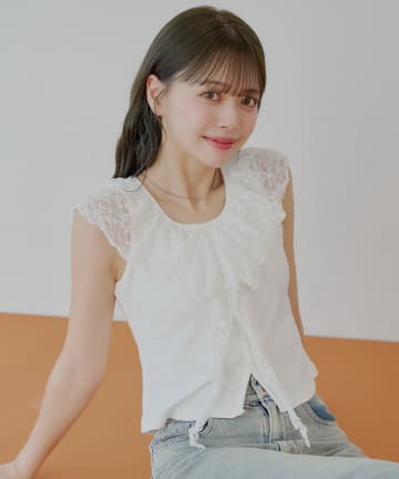 OUTLET(アウトレット) 【Chico】レースドロップノースリリブT