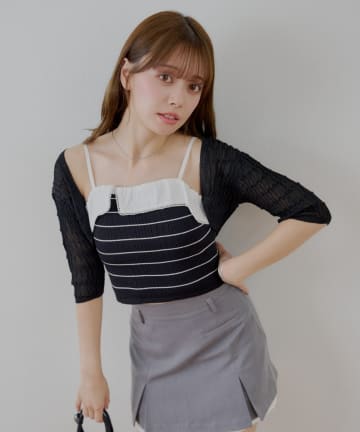 OUTLET(アウトレット) 【Chico】襟付ベア+シアーカーディガンセット