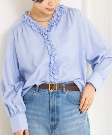 NOLLEY'S(ノーリーズ) ウォッシャブルフロントフリルVネックブラウス