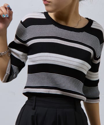 COLONY 2139(コロニー トゥーワンスリーナイン) 【リバイバル/新色追加】マルチボーダー半袖ニットプルオーバー