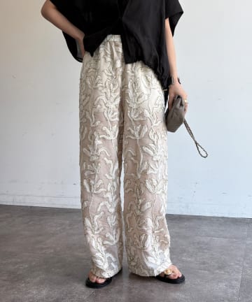 DOUDOU(ドゥドゥ) 【WEB限定】ジャガード刺繍イージーパンツ