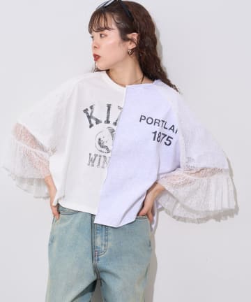 CIAOPANIC TYPY(チャオパニックティピー) 【etsinta】袖レースリメイク切替カレッジTee