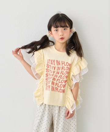 CIAOPANIC TYPY(チャオパニックティピー) 【KIDS】ドッキングチュールフリルメッセージロゴTEE