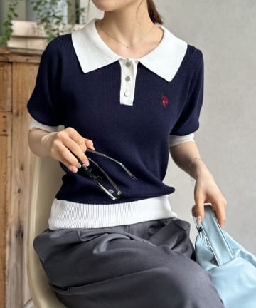 LOCUST(ローカスト) 【U.S.POLO ASSN.】バイカラーニットポロ