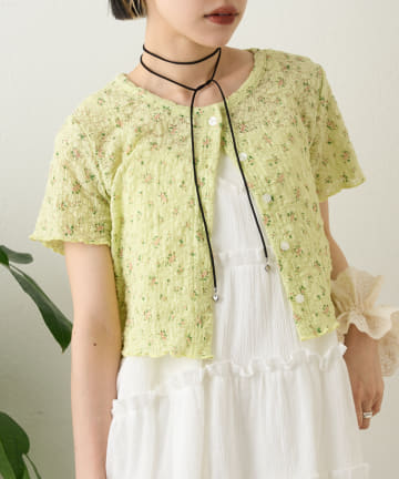 OUTLET(アウトレット) 【w closet】小花シャーリングメローカーディガン