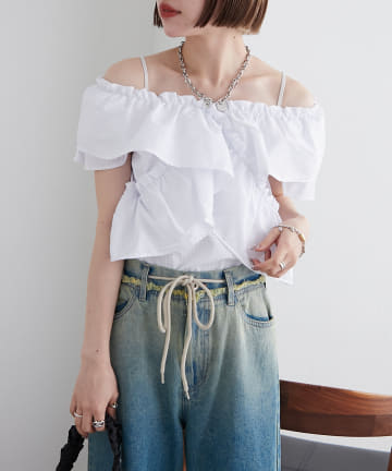 OUTLET(アウトレット) 【w closet】ギンガムカシュクールブラウス