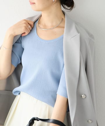 RIVE DROITE(リヴドロワ) 予約【アンサンブル対応可】コットンUネックリブニット