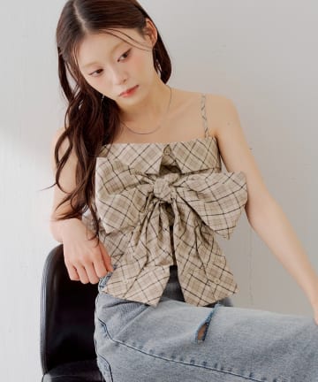 Chico(チコ) チェックリボンベアトップス