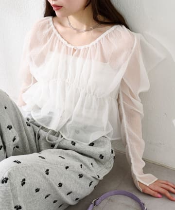 Kastane(カスタネ) 【S.Lサイズ/前後2WAY】チョーカー付きパワショルブラウス