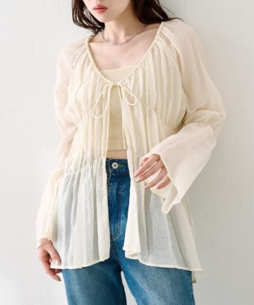 Kastane(カスタネ) 【S.Lサイズ展開】シャーリングシアーブラウス