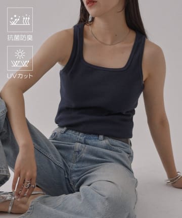 COLONY 2139(コロニー トゥーワンスリーナイン) 【UVカット・抗菌防臭】多機能テレコスクエアネックタンクトップ